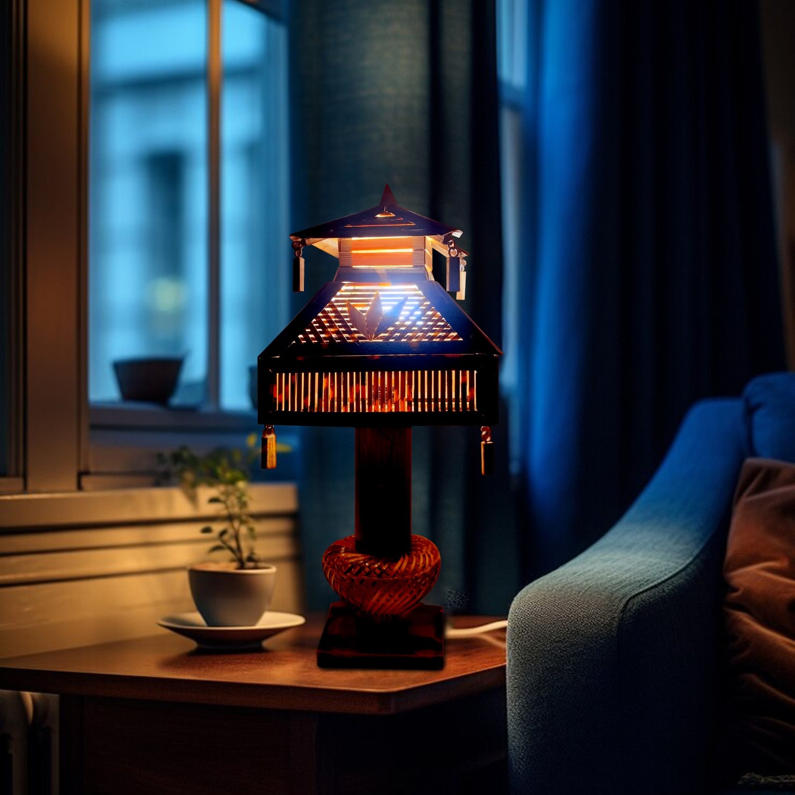 Himaearth Organic Handcrafted, Organic and Natural & Eco Friendly Bamboo Table Lamp/Light/Shade for Indoor/Outdoor/Livingroom/Bedroom/Kitchen/Drawingroom & Home Decor