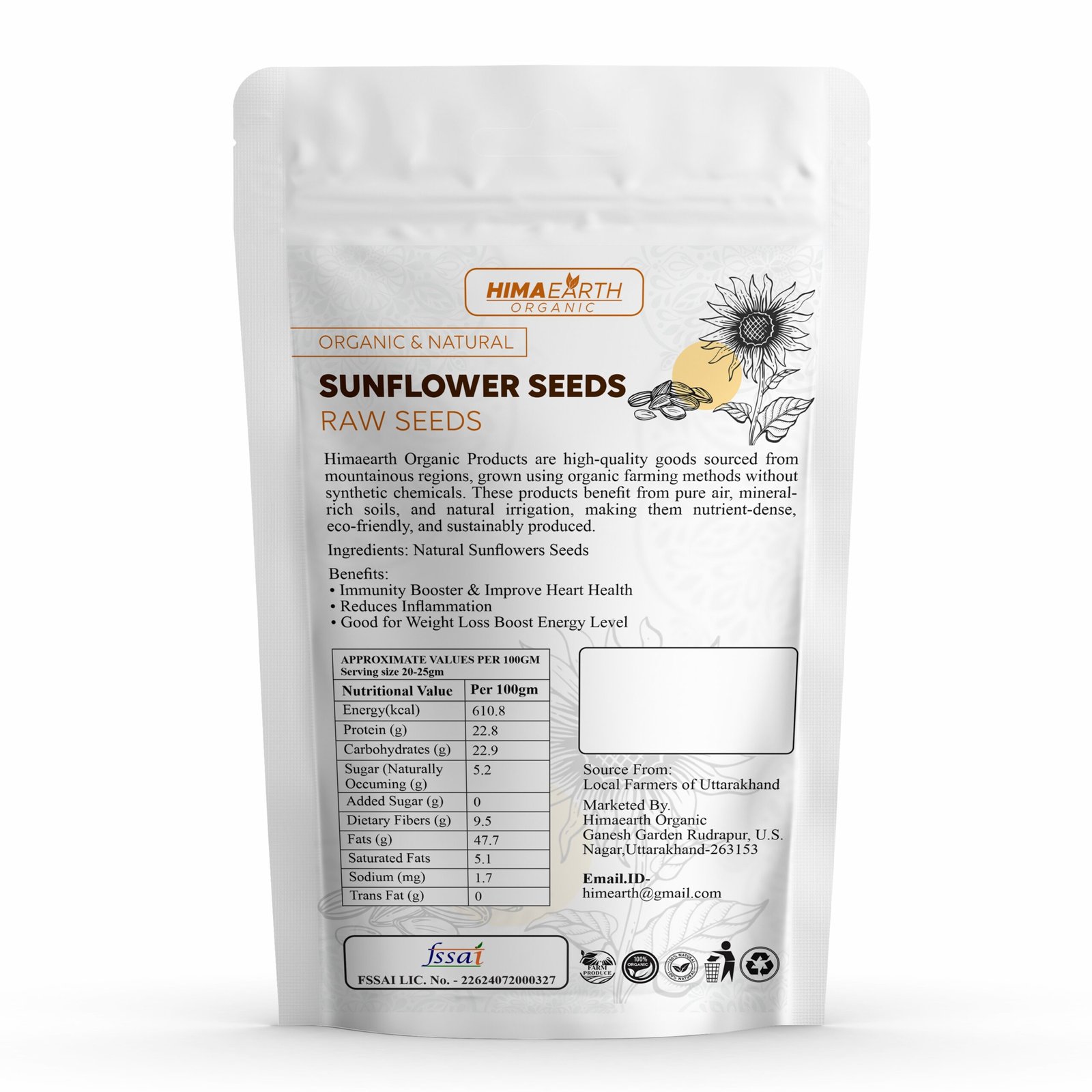 Himaearth Organic Natural Raw Sunflower Seeds for Eating, Source of Vitamins, Protein & Magnesium Antioxidants, Surajmukhi Seeds - Image 3